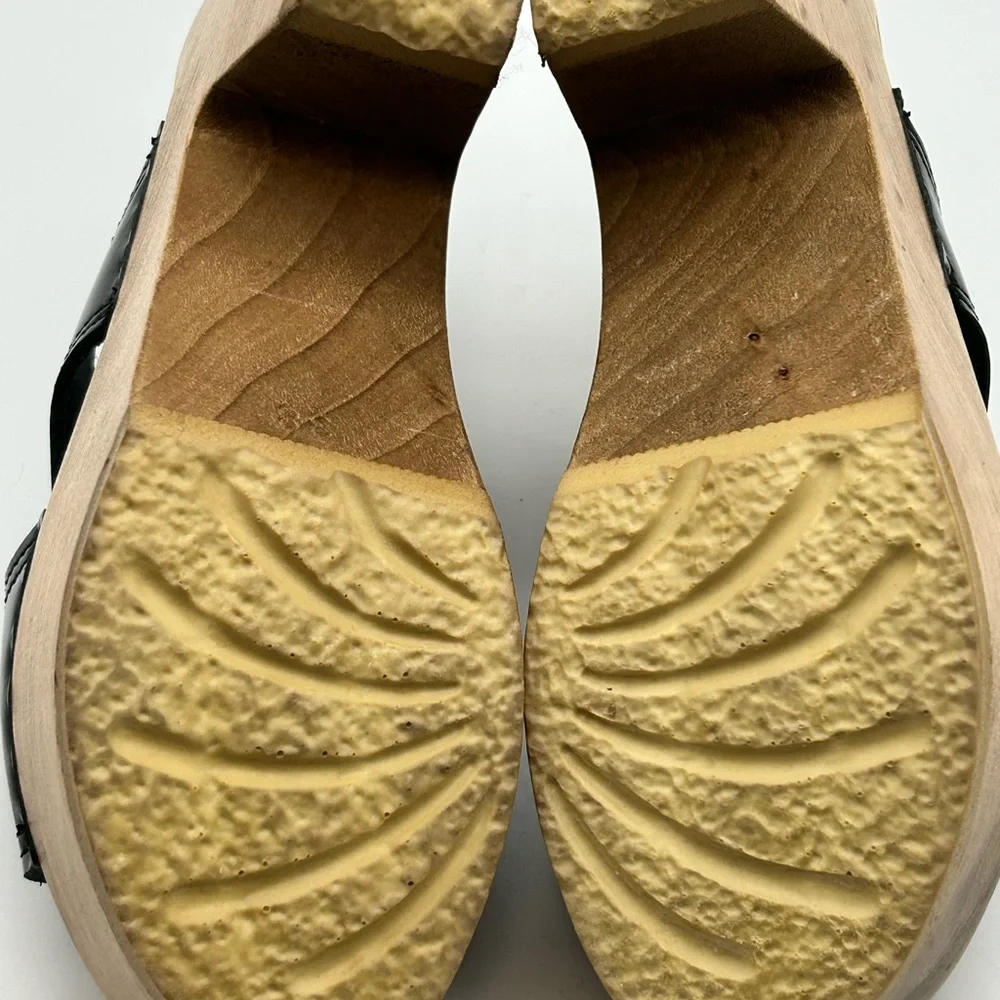 No. 6 Black Patent Leather Platform Clogs with Wood Sole - Picture 11 of 11